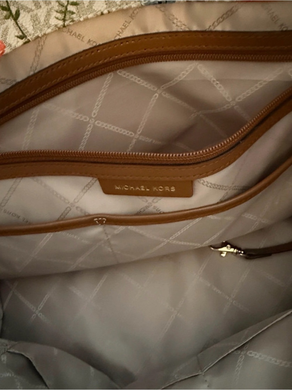 Michael Kors White Floral Tote with Coral & Blue Flowers - Picture 8 of 9